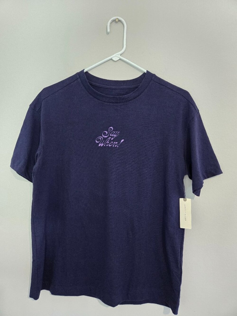 Anthropologie Cotton Graphic Tee Short Sleeve XXS Navy ("Say When!")